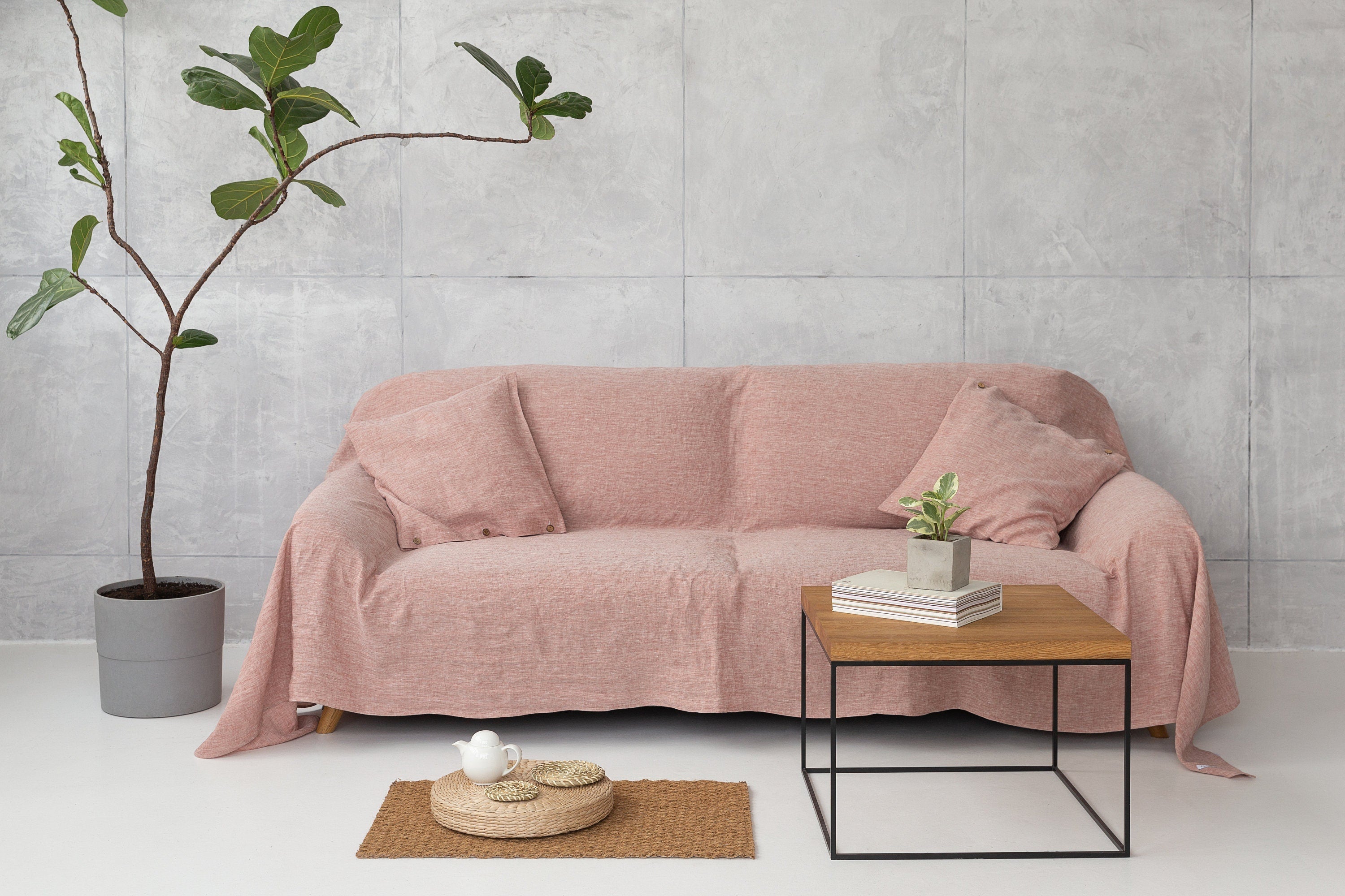 Lněný přehoz na sedačku Canary Yellow – svěží elegance a přírodní komfort