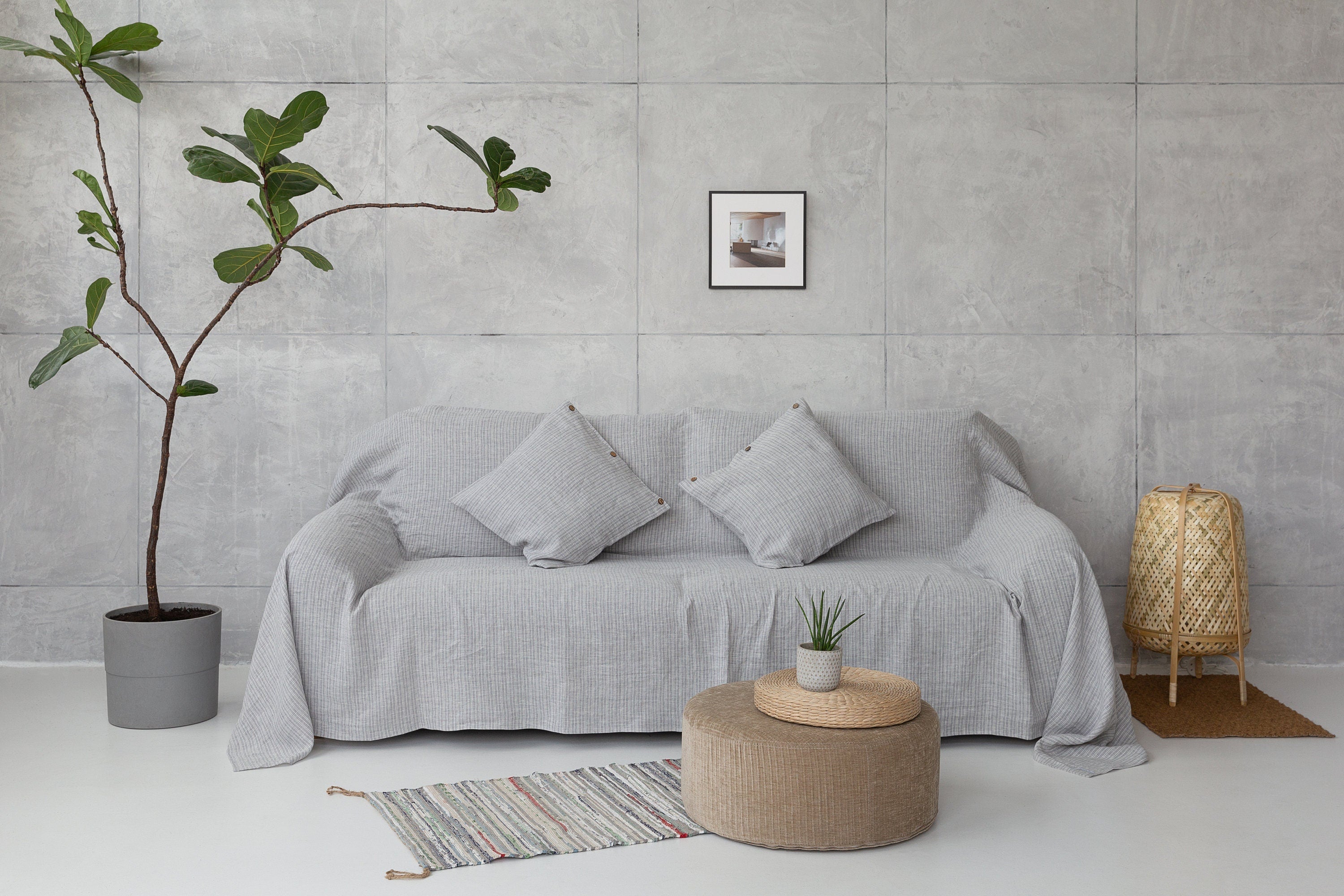 Lněný přehoz na sedačku Baby Blue – jemná elegance a přírodní pohodlí