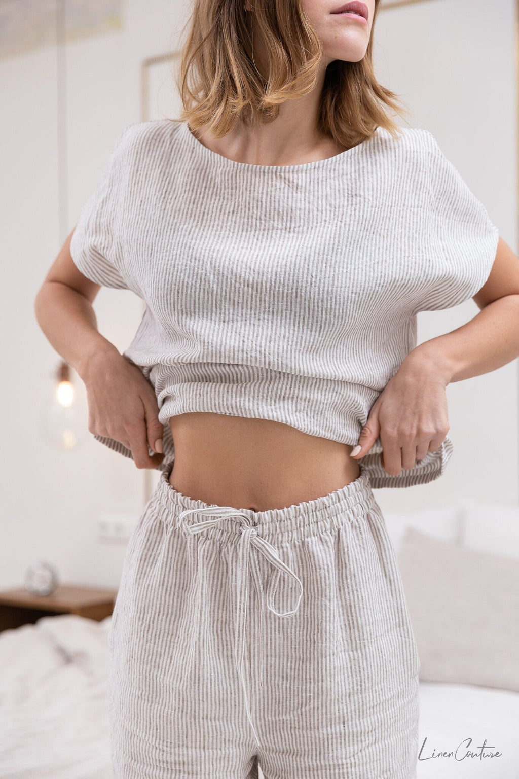 Lněné pyžamo Striped Beige – elegantní pohodlí pro spánek i domácí relax