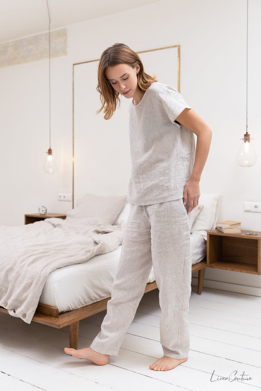 Lněné pyžamo Striped Beige – elegantní pohodlí pro spánek i domácí relax